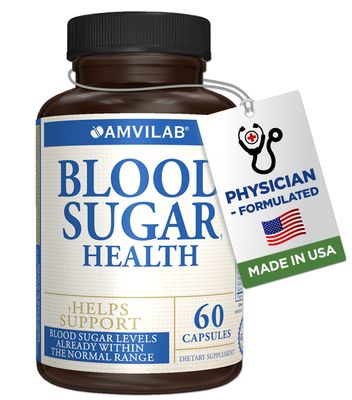 AMVILAB Blood Sugar Health Natural 20 Herbs and Vitamins with Cinnamon, Alpha Lipoic Acid to Support Health, Non-GMO, for Men Women, Supports Healthy Energy Levels - 60 Herbal Pills - 30 Day Supply