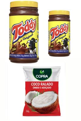 Achocolatado Brasileiro Toddy Instantaneo 370g Pack 2x370g Brazilian Chocolate Powder Coco Ralado Copra 100g Brazilian Coconut Shredded Flakes Brazil in Texas Bundle