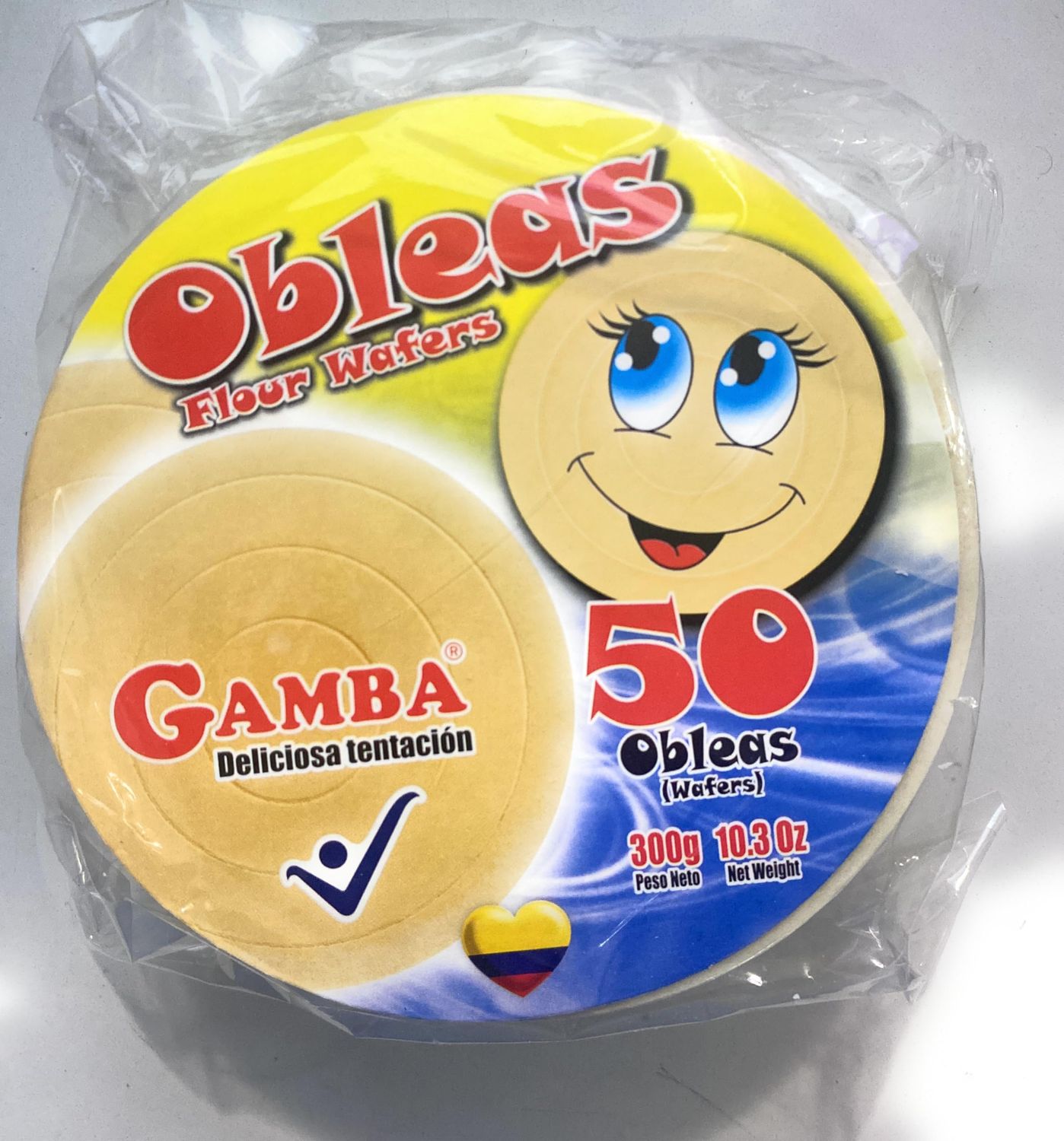 OBLEA Colombiana tradicional importadas de Colombia (no incluye dulce de leche) paquete de 50 unidades 300g - 10,3 oz tradicional marca Gamba