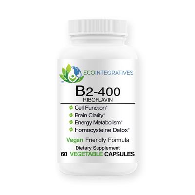 EcoIntegratives B2-400 Pure Riboflavin - Nervous System Health, Homocysteine Detox, Cardiovascular, Helps Boost Energy, Mental Clarity, Metabolism and Cell Function (60, Unflavored)
