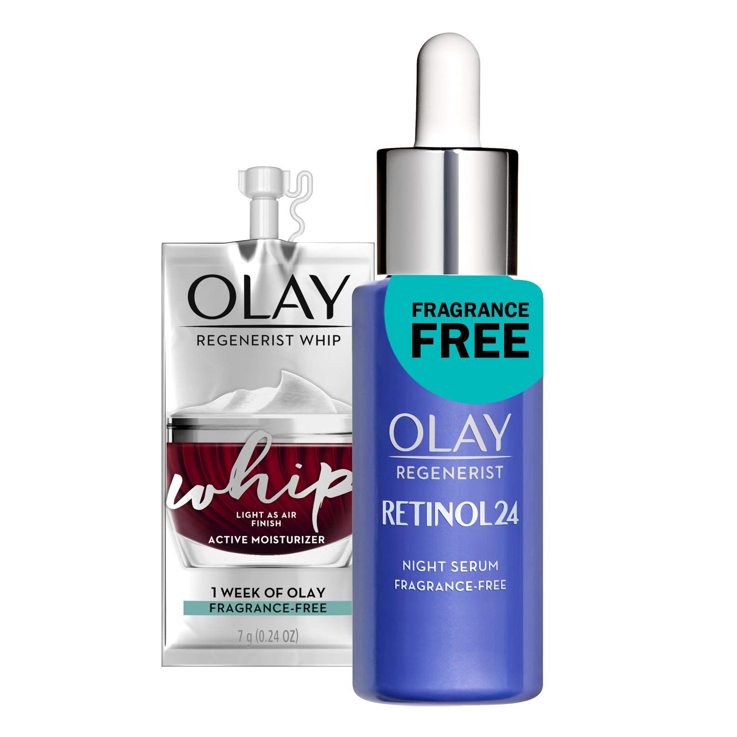 Olay Regenerist Retinol Face Serum, Retinol 24 Night Face Serum, 1.3oz Whip Face Moisturizer TravelTrial Size Gift Set