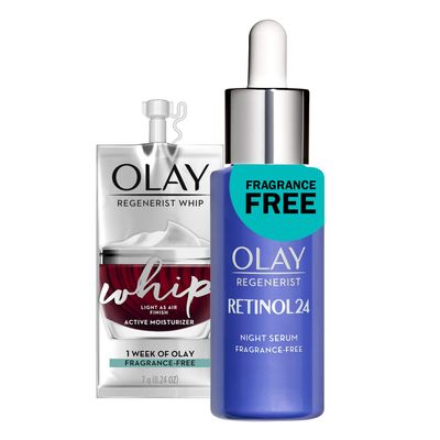 Olay Regenerist Retinol Face Serum, Retinol 24 Night Face Serum, 1.3oz Whip Face Moisturizer TravelTrial Size Gift Set