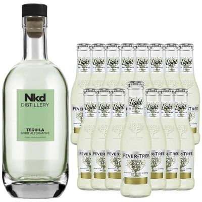 Nkd Distillery Tequila Alternative Premium Non-Alcoholic Spirit - Zero Alcohol - With Fever Tree Light Ginger Beer [ 15 Pack ]
