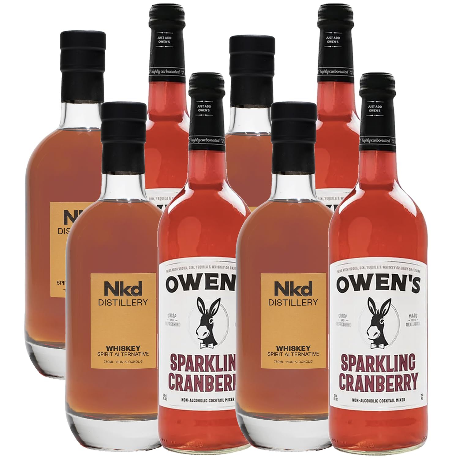 Nkd Distillery Whiskey Alternative Premium Non-Alcoholic Spirit 750 ML Bottles w Owen s Mixers Sparkling Cranberry 750 ML Bottles - Perfect for Mocktails - Made in USA