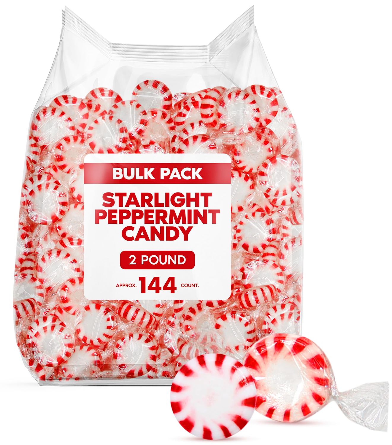 Bulk Starlight Peppermints Hard Candy - 2 Pound Individually Wrapped Peppermint Hard Candy Discs For Holiday Parties, Candy Bowls Treats - Approx. 144 Candies