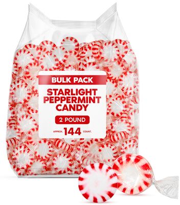Bulk Starlight Peppermints Hard Candy - 2 Pound Individually Wrapped Peppermint Hard Candy Discs For Holiday Parties, Candy Bowls Treats - Approx. 144 Candies
