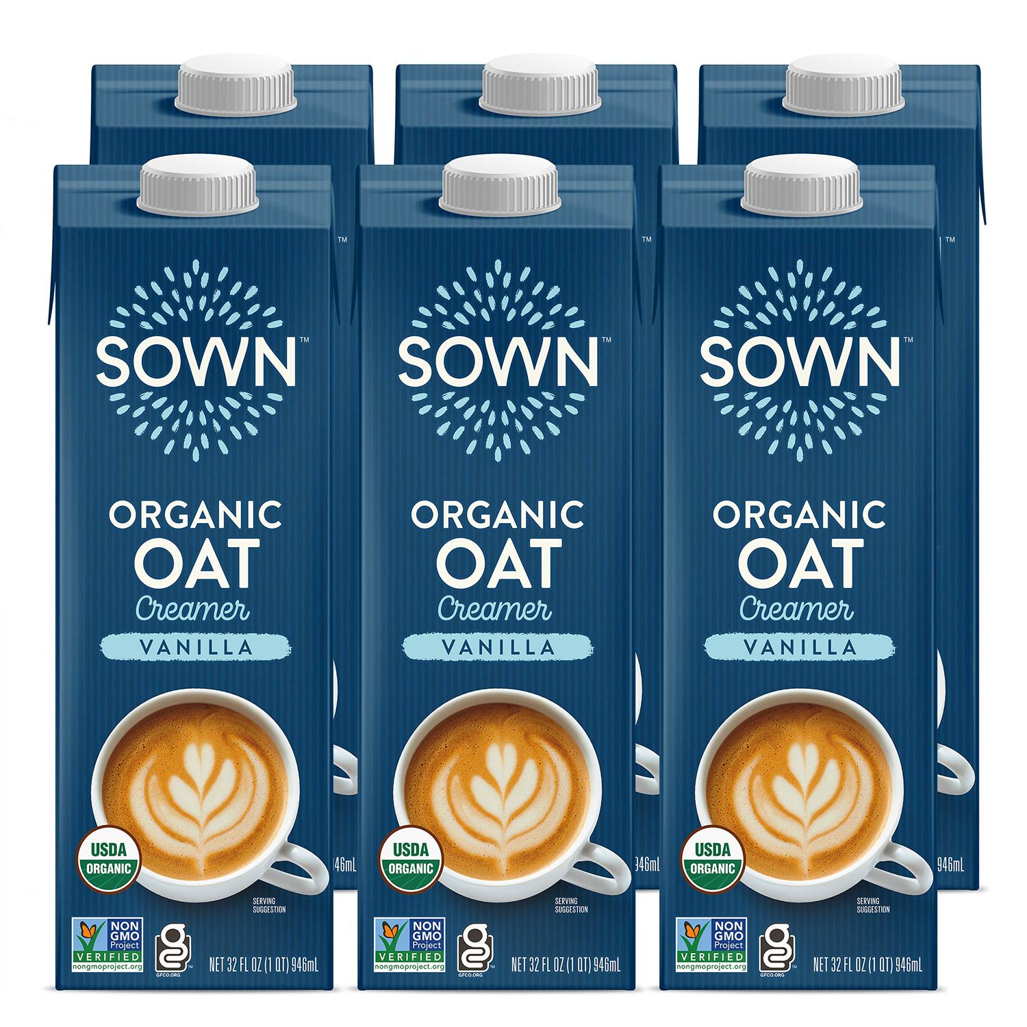 SOWN Organic Oat Creamer Vanilla - Barista Oat Milk Non Dairy Coffee Creamer - Plant Based, Dairy-Free, Vegan, Gluten-Free, Non-GMO, Shelf Stable - 32oz (Pack of 6)