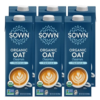 SOWN Organic Oat Creamer Vanilla - Barista Oat Milk Non Dairy Coffee Creamer - Plant Based, Dairy-Free, Vegan, Gluten-Free, Non-GMO, Shelf Stable - 32oz (Pack of 6)