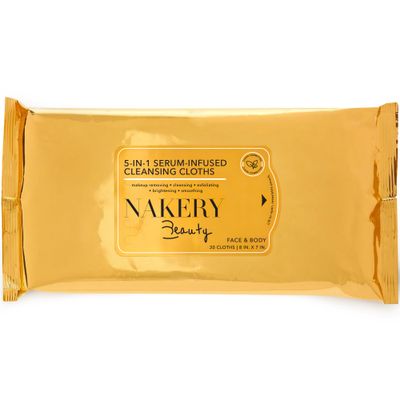 NAKERY 5 in 1 Infused Makeup Remover Wipes for Face - Gentle Cleansing for Women - Eye Makeup Remover for Sensitive Skin - Anti Aging Exfoliating