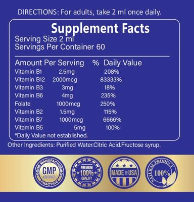 naturereward Organic Vitamin B-Complex B5 Pantothenic Acid B12 Methylcobalamin B1 Thiamine B6 Pyridoxine B7 Biotin B9 Folic B3 Niacinamide - B Complex Liquid Supplement, 4 fl oz