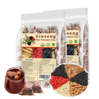 Ginseng Five Treasure Tea, Kidney Tea Formula Ginseng Six Treasure Natural Detox for Men Women, Organic Chinese Herbal Tea, 6 Precious Ingredients Formula (2 Bags 50 Pcs)