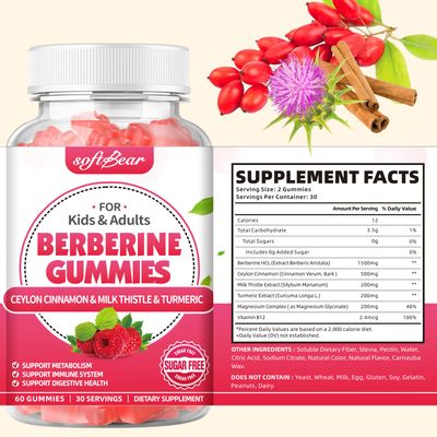 softber Berberine Gummies, Organic Berberine 1500mg with Ceylon Cinnamon Milk Thistle Berberine Supplement Gummies Support Metabolism Immune Health, Raspberry Flavor 60 Count