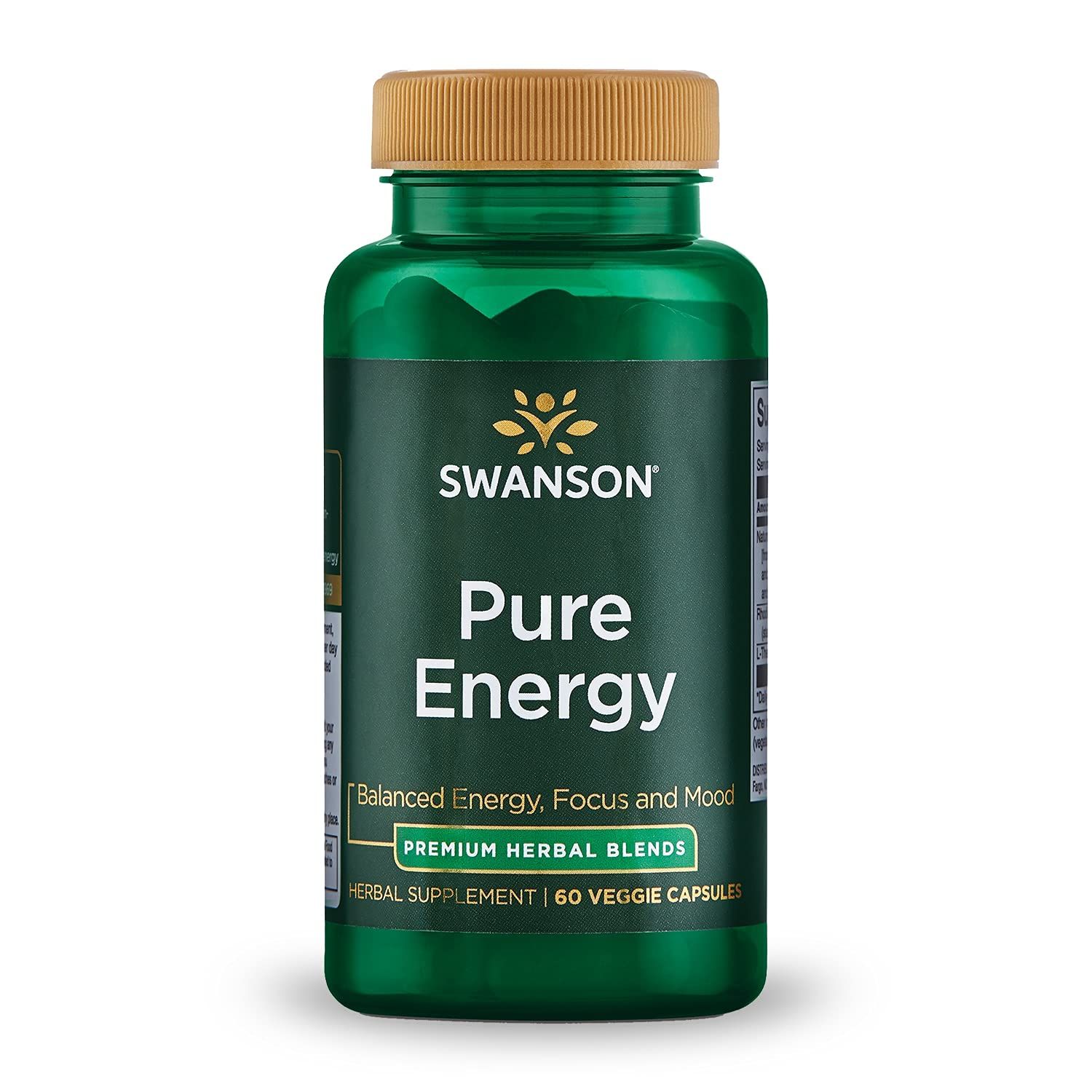 Swanson Pure Energy Metabolism Concentration Focus Support Stress Management Adaptogenic Herbs Herbal Supplement 60 Veggie Capsules (Veg Caps) Vegan