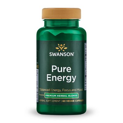 Swanson Pure Energy Metabolism Concentration Focus Support Stress Management Adaptogenic Herbs Herbal Supplement 60 Veggie Capsules (Veg Caps) Vegan