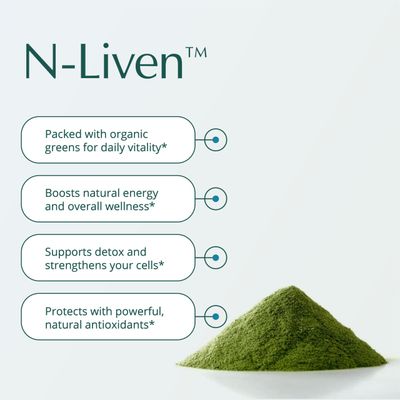 Natura Health Products N-liven Supplement - Organic Superfood Greens Powder Drink - Including Spirulina Chlorophyll - Premier Blend of Barley Grass, Kale, Spinach, Goji Berry, Raspberry (180 Grams)