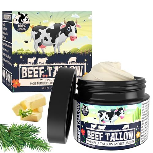 Beef Tallow, Beef Tallow for Skin, Organic Beef Tallow Balm, Whipped Tallow Face Moisturizer Unscented Body Lotion,100 Grass Fed Beef Tallow for Face Body Sensitive Skin