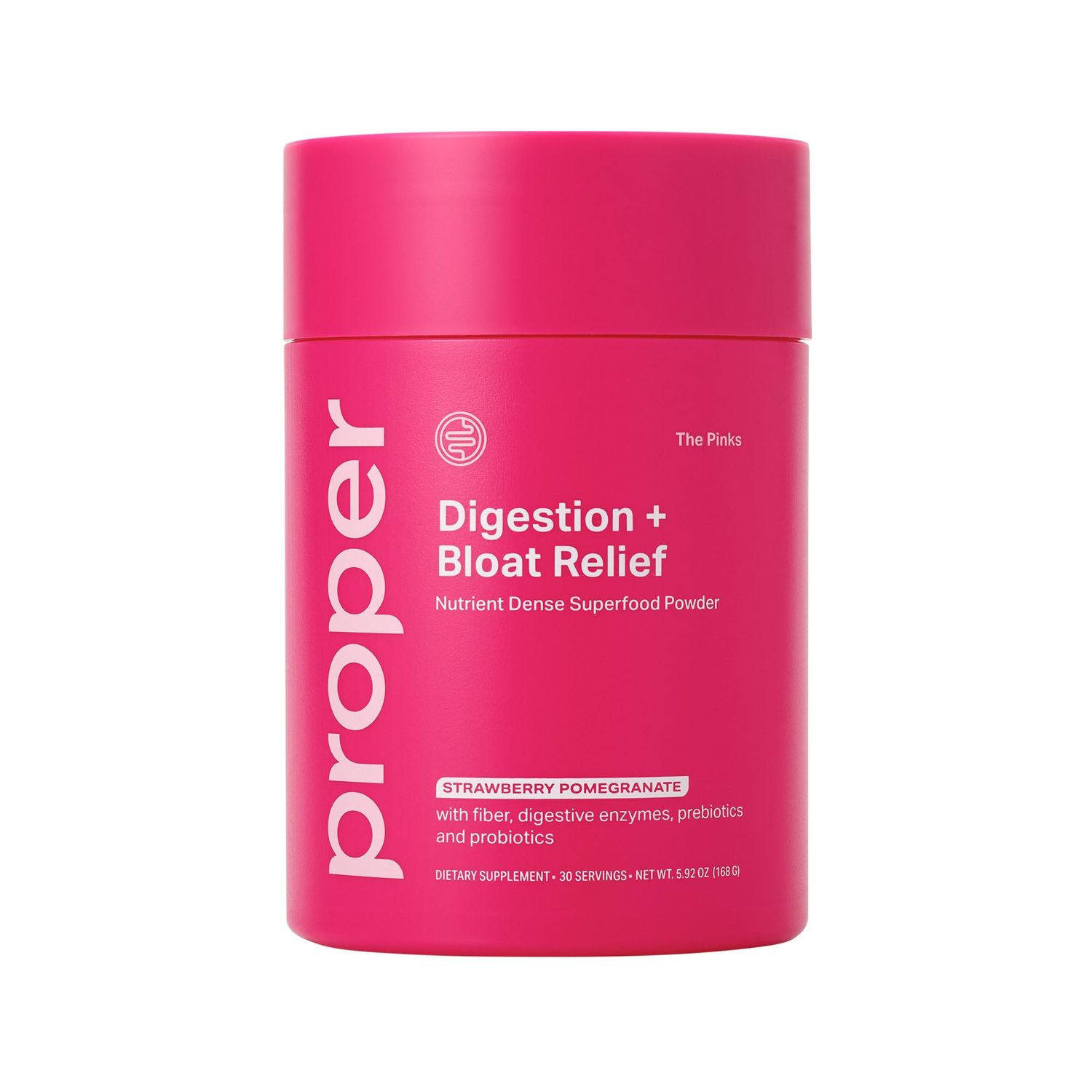 Proper, The Pinks Digestion and Bloat Relief. Drink Mix with Gut Health Probiotics, Prebiotics, and Enzymes for Digestive Support. Gut Balance, Bloating, and Microbiome Supplement for Women and Men