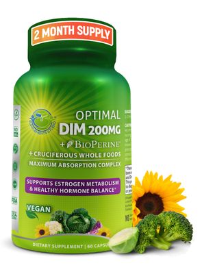 Optimal DIM 200mg Supplement for Women and Men - Made with Organic Whole Foods - Estrogen Hormone Balance Support Diindolylmethane Complex - Maximum Absorption Delayed-Release Capsules - 60 Count