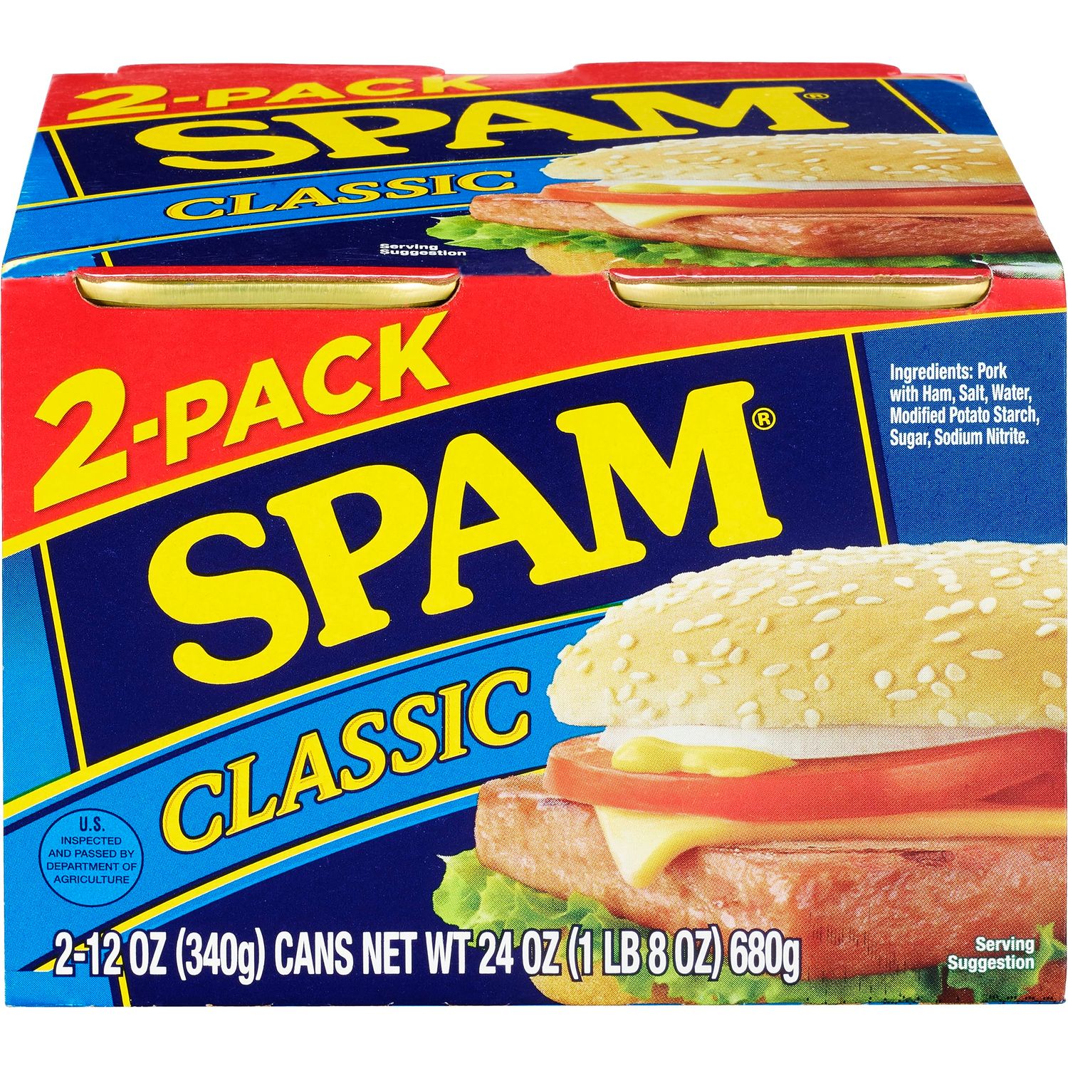 SPAM Classic Canned Meat, 12 Ounce (2 Pack), Fully Cooked Pork Ham, 7g Protein Per Serving, 0g Trans Fat, Low Carb, Keto-Friendly, Gluten Free, Easy Open Can, Perfect for Sandwiches Breakfast