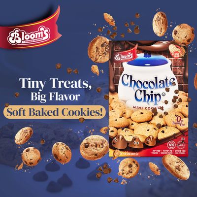 Bloom's Mini Chocolate Chip Cookies - Mini Cookies for On-the-Go Snacking, 0 Trans Fat Cookie Packs, Peanut-Free Nut-Free Soft Cookies - Chocolate Cookies Bulk Pack for School - 144 Oz., 12 Packs