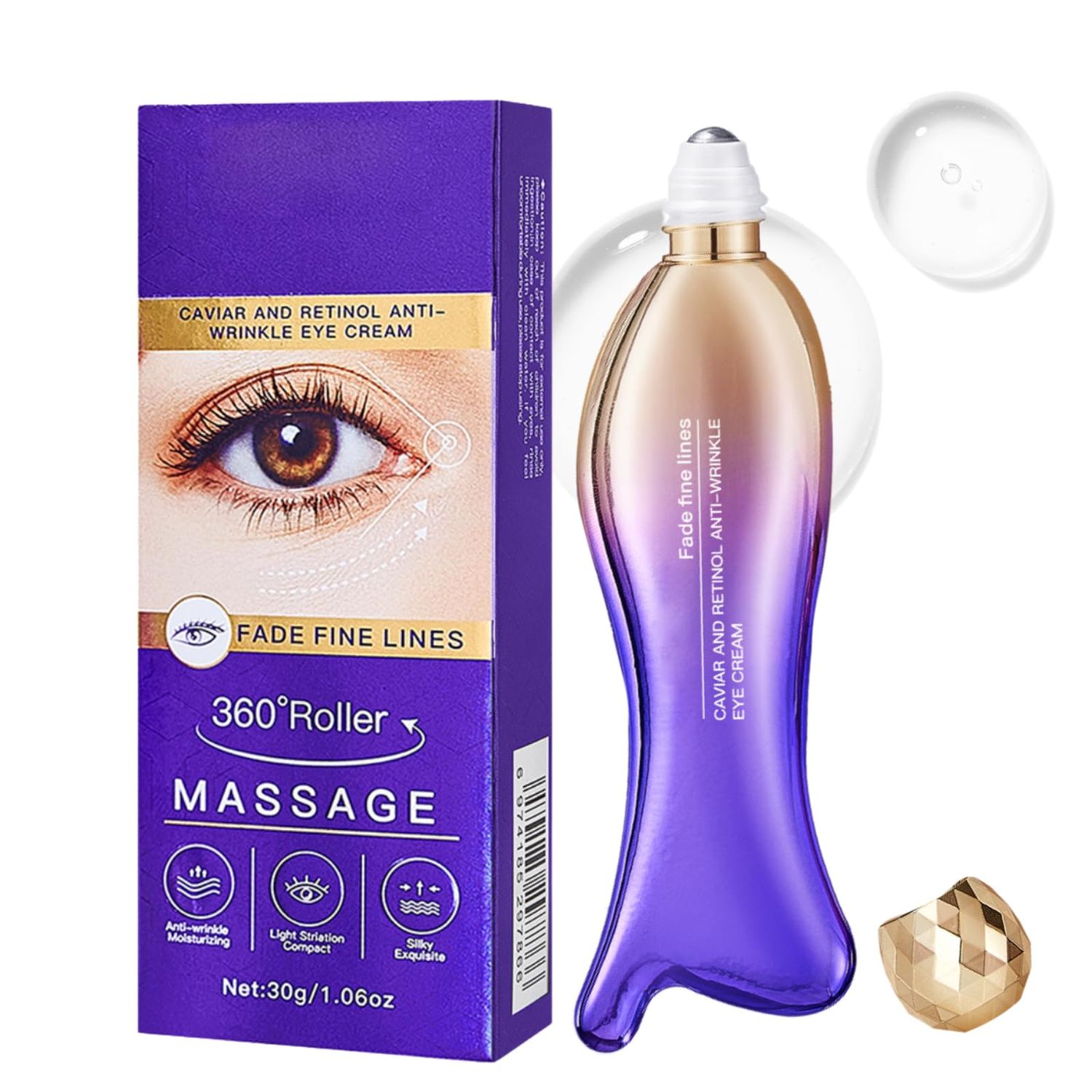 Eye Cream for Dark Circles and Puffiness - Retinol Eye Cream Anti Aging -Ey e Bags Treatment for Women - Caviar Eye Se rum for Wrinkles - Moisturizing under Eye Cream -Ey e Serum with 360 Massage Ball