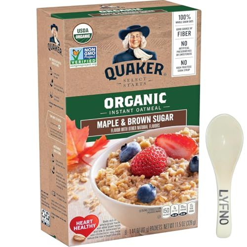 Quakar Instant Oatmeal Maple Brown Sugar Breakfast Cereal 8 Packets (1 Box) - Quakar Organic Oatmeal - Quakar Oatmeal Cereal - Quakar Oatmeal Packets (Lyfno Trademark Spoon Included)