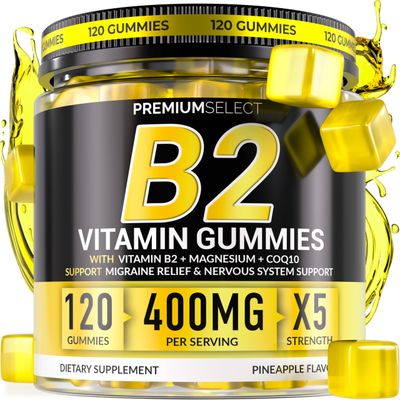 Vitamin B2 Gummies Riboflavin 400mg - 120 Gummies with Magnesium, CoQ10 Vitamin B2 for Adults Kids - Sugar Free Migraine Relief Headache Relief Supplement - B2 Vitamin 400mg