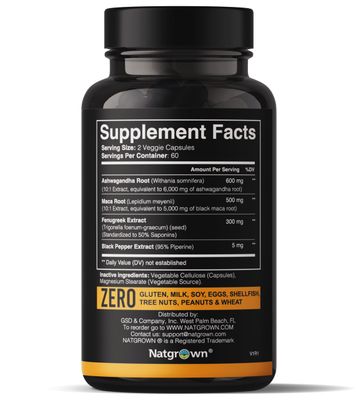 Natgrown Ashwagandha Maca Root Fenugreek Extract Capsules Supplement for Men Women - Vegan Pills - (120 Count)