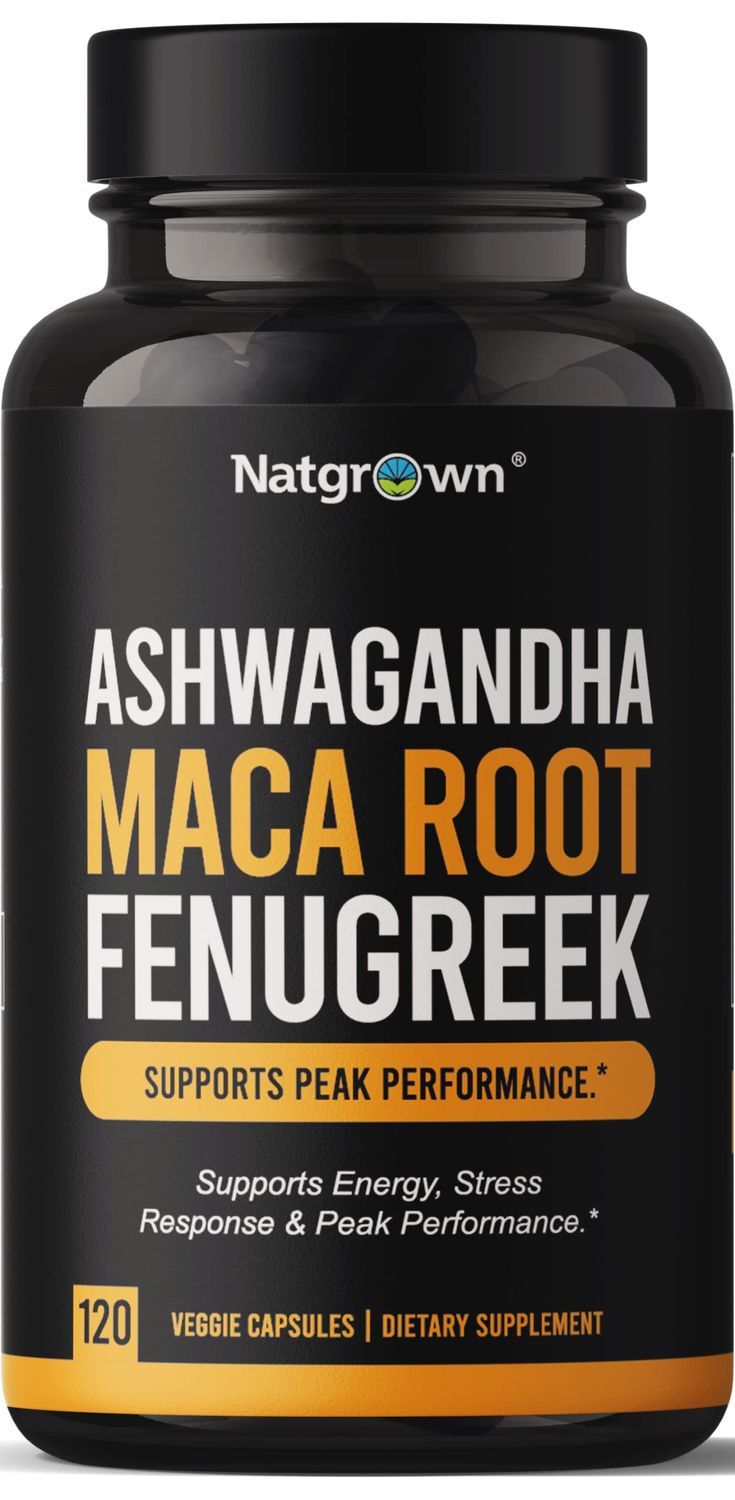 Natgrown Ashwagandha Maca Root Fenugreek Extract Capsules Supplement for Men Women - Vegan Pills - (120 Count)