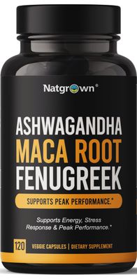 Natgrown Ashwagandha Maca Root Fenugreek Extract Capsules Supplement for Men Women - Vegan Pills - (120 Count)