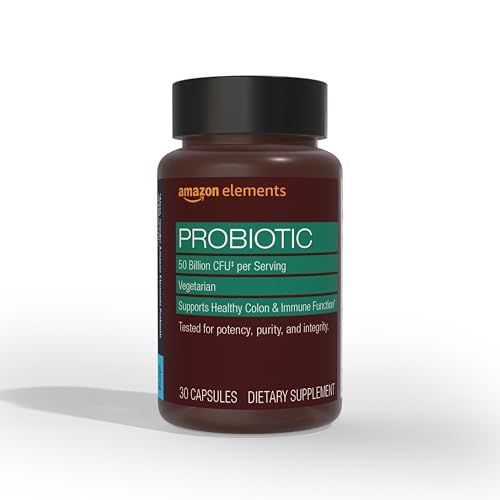 Amazon Elements - One Daily Adult Probiotic Blend, Supports Healthy Colon and Immune Function, 50 Billion CFU (2 Strains), 30 Capsules, 1 Month Supply