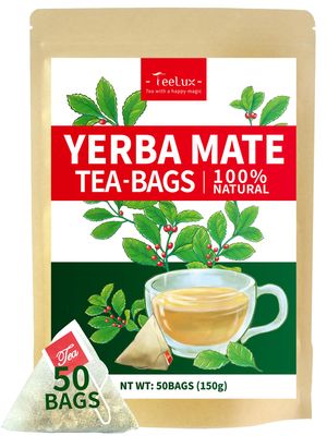 TeeLux Yerba Mate Tea Bags, 3gbag, Unsmoked Yerba Mate Tea, Rich in Antioxidant, Hot Iced Tea, 50 Count