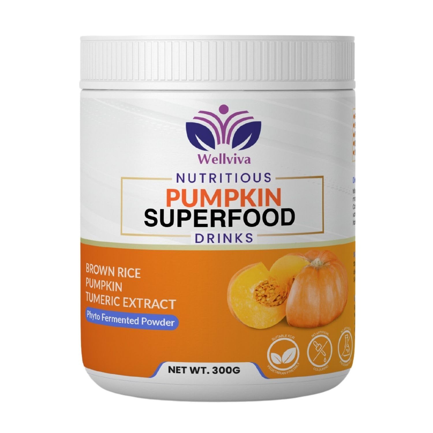 Wellviva Pumpkin Superfood Nutritious Oat Drink 300g - Low GI, High Fiber, Beverage with 101 Types of Fruits Vegetables, Pumpkin Superfood Powder
