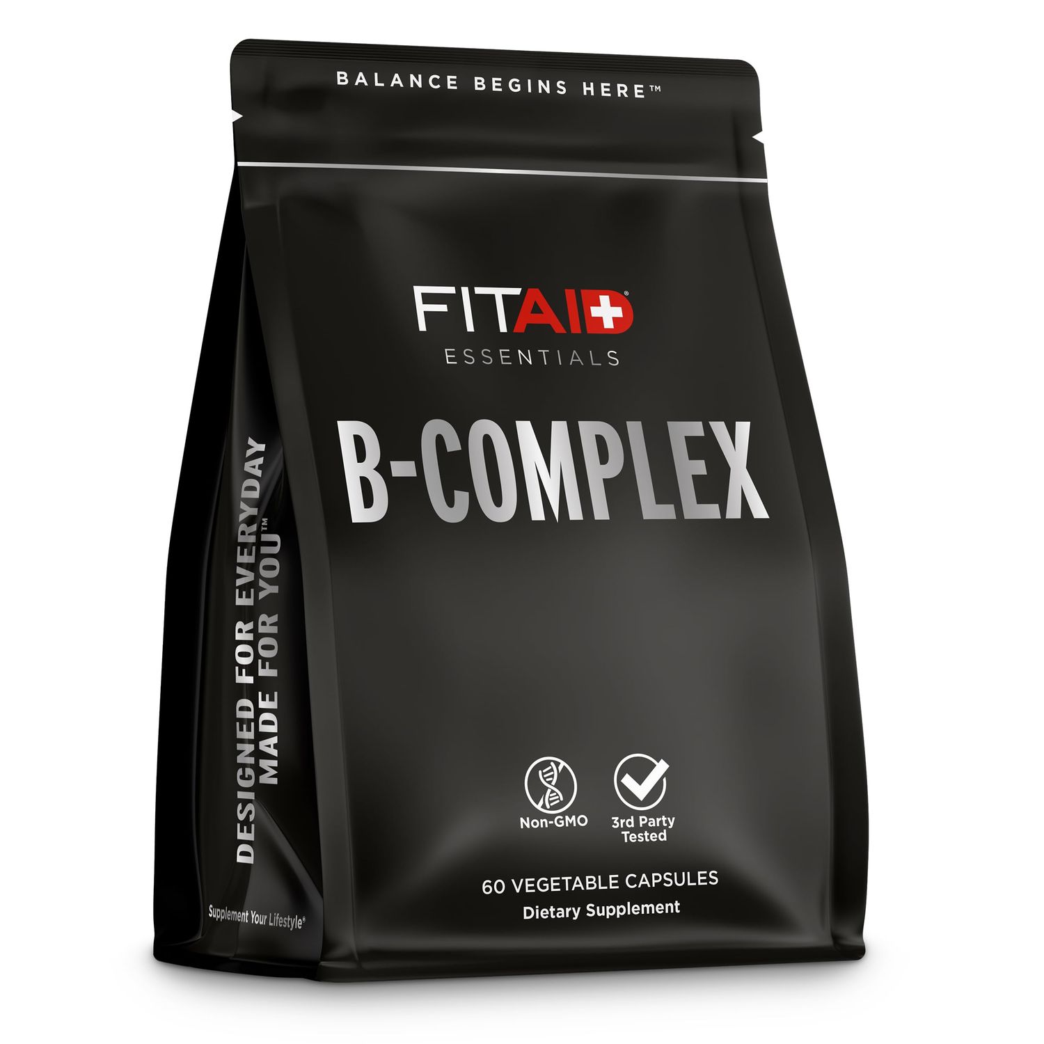 FITAID B-Complex Capsules, Methylated B Vitamins (B1, B2, B3, B6, B12, Folate, Biotin) for Weightlifting, Running, Cycling, Energy, Metabolism, 2 Month Supply, 60 Count Veggie Capsules