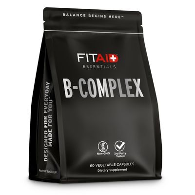 FITAID B-Complex Capsules, Methylated B Vitamins (B1, B2, B3, B6, B12, Folate, Biotin) for Weightlifting, Running, Cycling, Energy, Metabolism, 2 Month Supply, 60 Count Veggie Capsules