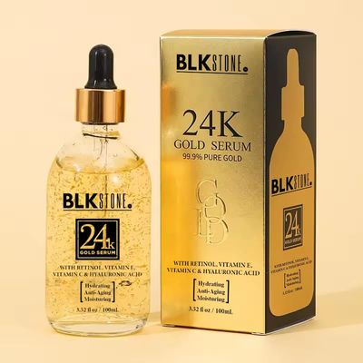BLKSTONE 24K Gold Serum for Face, Anti aging, Skin Brightening, Anti-wrinkle serum with Vitamin E, Retinol, Hyaluronic Acid, Vitamin C Castor oil, Skin Care Glow Serum 100mL