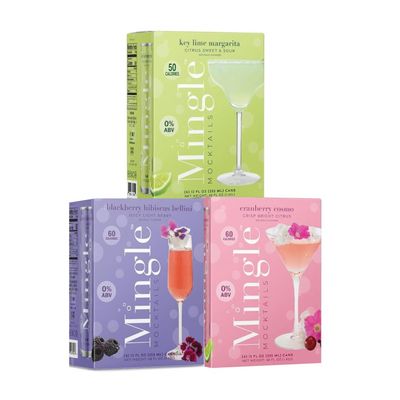 Mingle Mocktails Variety Pack, Canned Non-Alcoholic Drinks, Blackberry Hibiscus Bellini, Cranberry Cosmo, Key Lime Margarita, 12 fl. oz, 12 Packs
