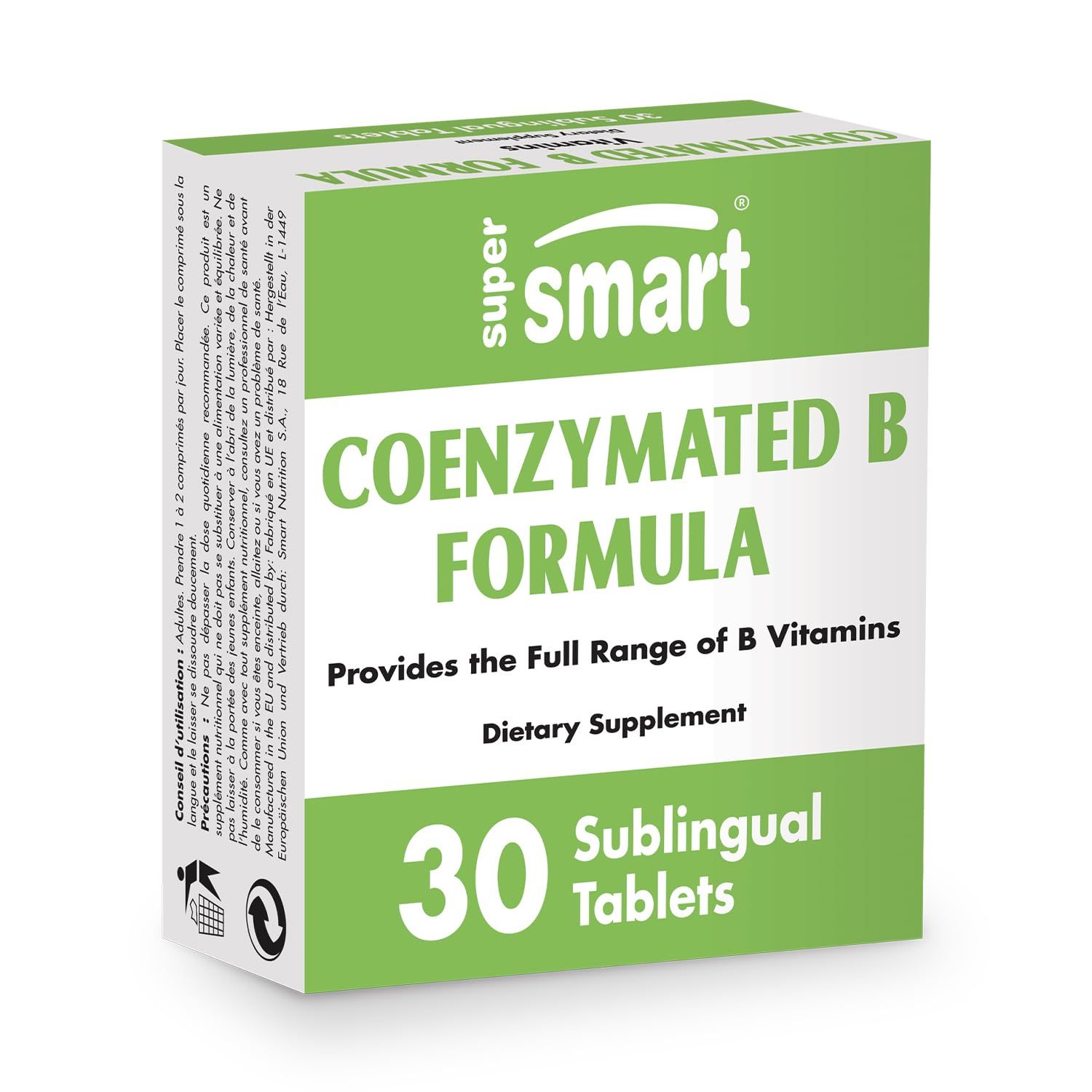 Supersmart - Coenzymated B Formula - Contains All The B Group Vitamins - Five Times More Active Non-GMO Gluten Free - 30 Tablets