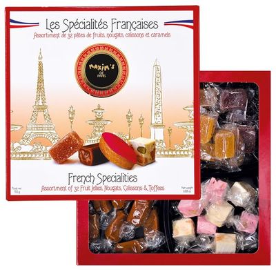 Maxim&#39;s de Paris - Gourmet French Candies Assortment of French Specialties: Calissons, Fruit Jellies, Salted Caramels and Nougats, 32 pieces 6.9oz