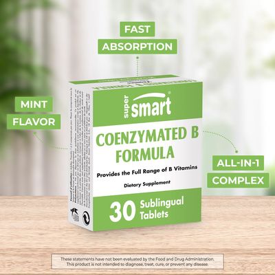 Supersmart - Coenzymated B Formula - Contains All The B Group Vitamins - Five Times More Active Non-GMO Gluten Free - 30 Tablets