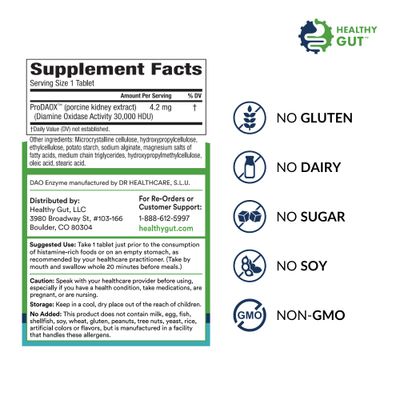 Healthy Gut HistaHarmony Delayed Release DAO Diamine Oxidase Histamine Support Enzyme 30,000 HDU 60 Servings