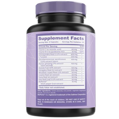 Adrenal Support Cortisol Manager Supplement Ultra High Purity Adaptogens, Ashwagandha Extract, Rhodiola Rosea Capsules for Natural Energy, Fatigue, Mood Boost Non GMO