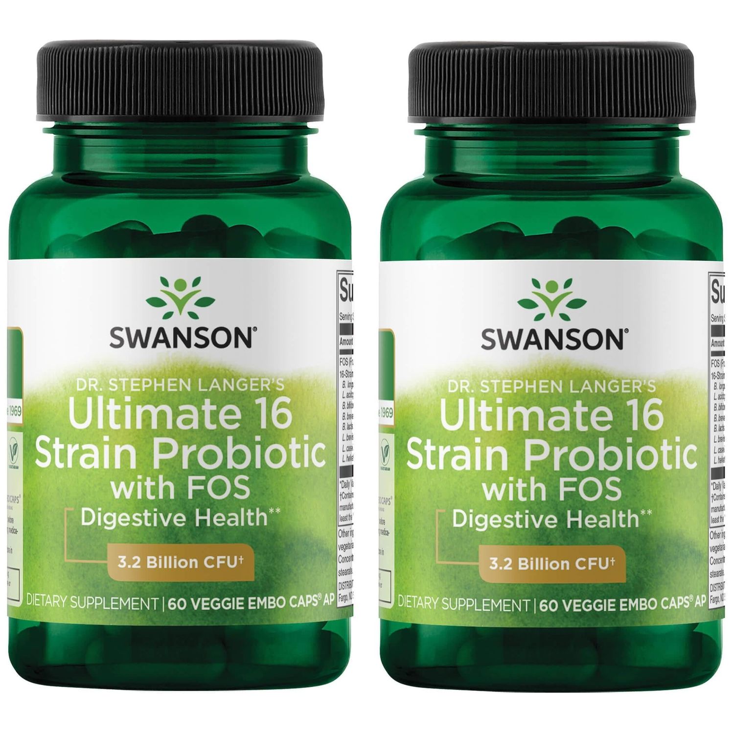Swanson Dr. Stephen Langer&#39;s Formula - Natural Probiotic wPrebiotic FOS - 16-Strain Supplement Promoting Digestive Support w 3.2 Billion CFU per Capsule - (60 Veggie Capsules) (2 Pack)