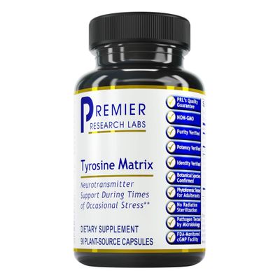Premier Research Labs Tyrosine Matrix - L Tyrosine Supplement, L-tyrosine 944mg Capsules for Adults, Amino Acid Pills with Red Algae Rhodiola Rosea - 90 Vegetarian Capsules