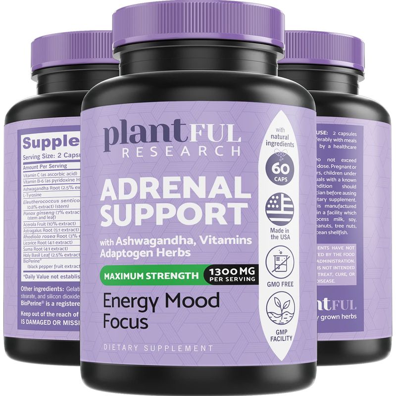 Adrenal Support Cortisol Manager Supplement Ultra High Purity Adaptogens, Ashwagandha Extract, Rhodiola Rosea Capsules for Natural Energy, Fatigue, Mood Boost Non GMO