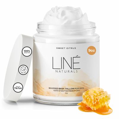 Lin Naturals Whipped Beef Tallow for Skin - 100 Pure, Grass Fed Tallow Moisturizer for Face and Body - Organic Honey Beef Balm for Sensitive Skin - Quick Absorbing Hydration (Sweet Citrus)