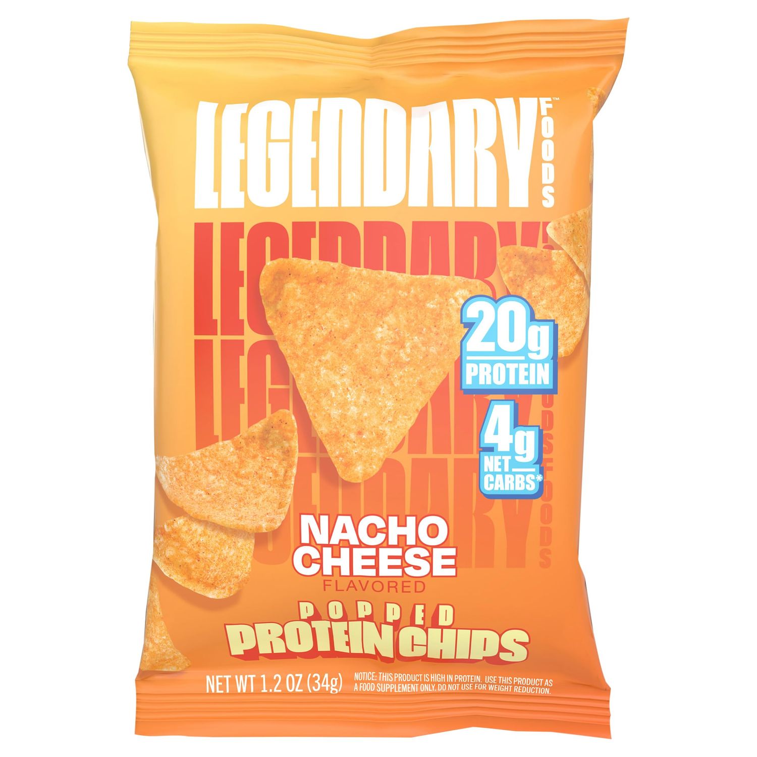 Legendary Foods, Popped Nacho Cheese Flavored Protein Chips 1.2 oz, 1.2 Ounce