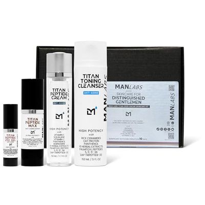 Man Labs Titan Anti-Aging Mens Skin Care Kit - 2025 Oscar Mens Facial Care Kit with Hyaluronic Acid, 10 Niacinamide Serum for Dark Spots, Wrinkles, Fine Lines, Dark Circles and Puffiness - Unscented