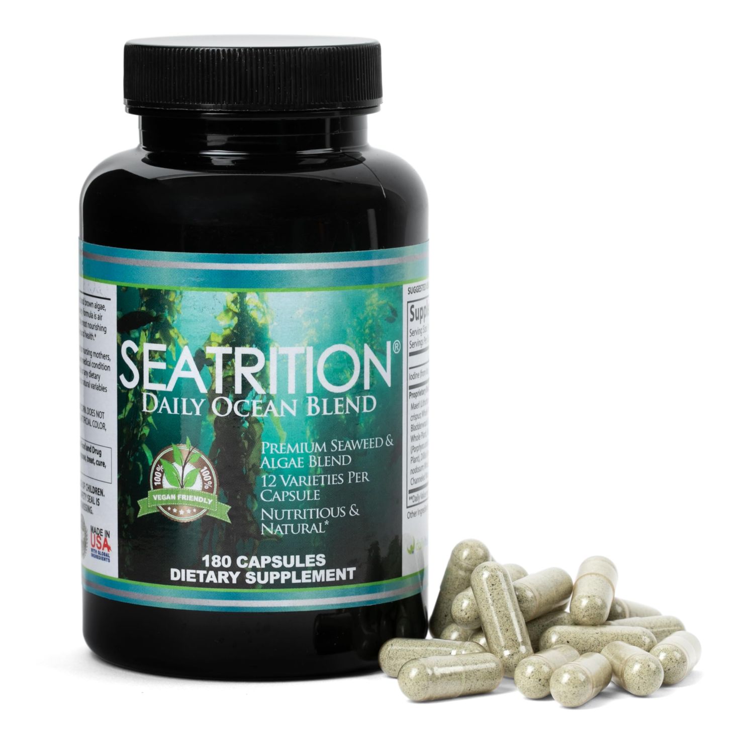 Daily Health, Seatrition Immune Thyroid Support Pure 12 Whole Seaweed Plants Vegan Friendly (2 Month Supply) Natural Multi Vitamin Sea Minerals Wholefood Nutrition Supplement 180 Veg Capsules