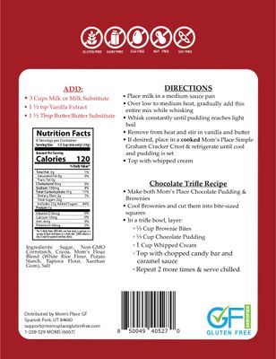 Mom's Place Gluten-Free Dairy-Free Creamy Chocolate Pudding Mix, A Delicious and Versatile Dessert for Pies, Trifles, and More - Quick and Easy to Prepare, 7.1 oz.